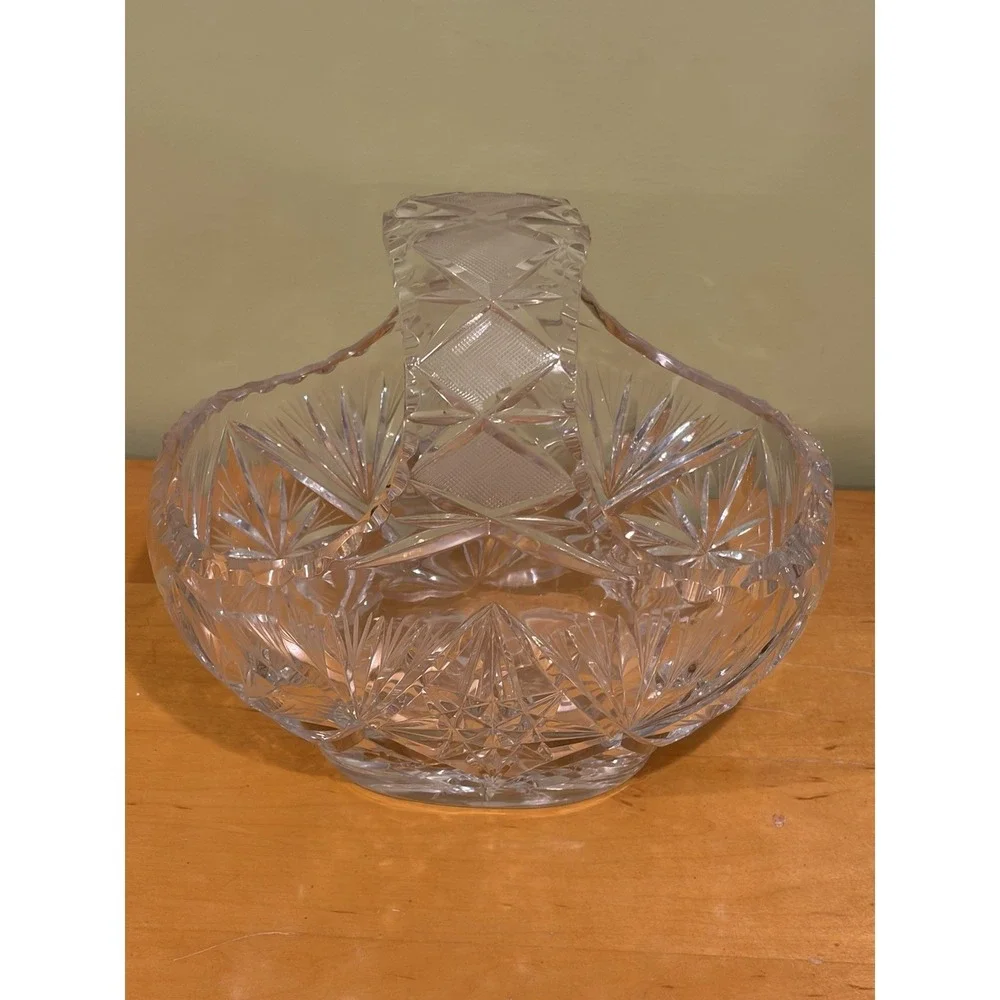Antique Crystal Basket Bowl American Brilliant Cut Beautiful and Heavy 5.5 lbs